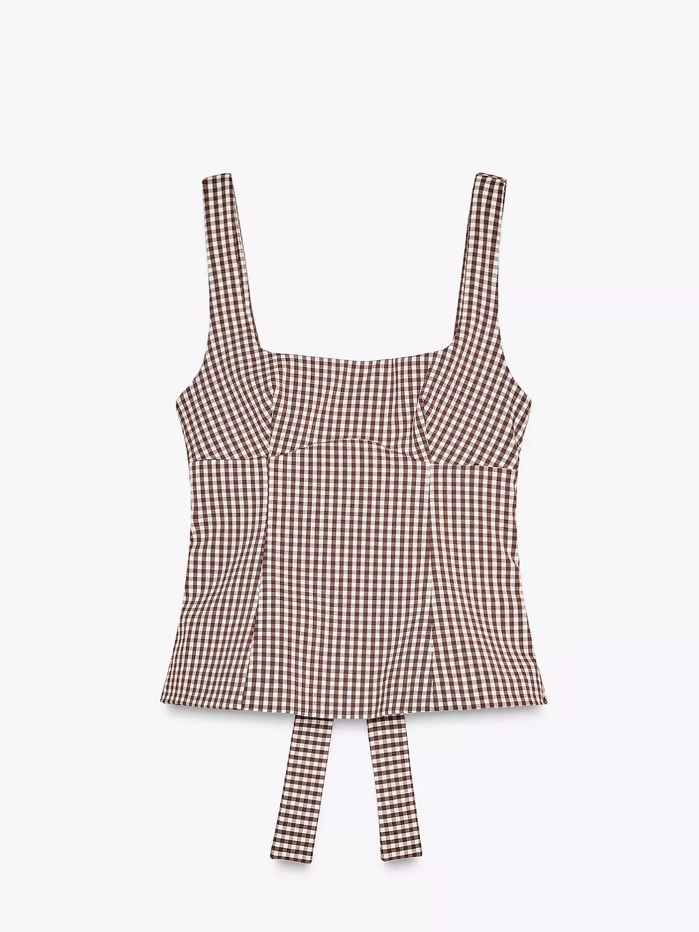 Zara Brown Gingham Square-Neck Tank Top